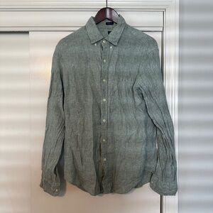 J. Crew 100% Linen Green Button Down Shirt Slim M